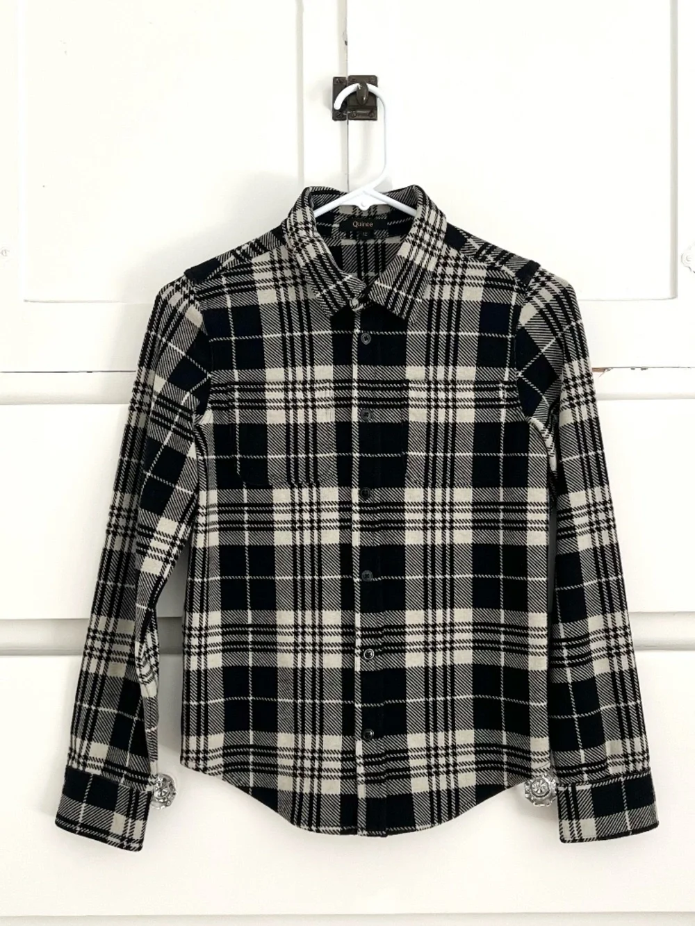 Quince Girls Plaid Fleece Shirt Stretch Button Front Size 12